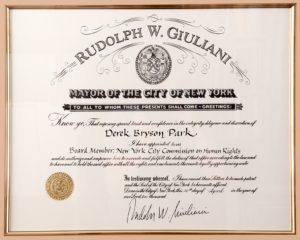 NYC Mayor Rudolph W. Giuliani’s Official Declaration, Commissioner to the NYC Commission on Human Rights