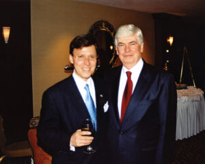 U.S. Senator Christopher Dodd, sponsor of the sweeping Dodd-Frank Wall Street Reform Act, with Derek Bryson Park