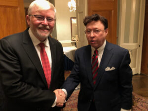 Derek Bryson Park and The Prime Minister of Australia, Kevin Rudd, engaged in a thoughtful exchange