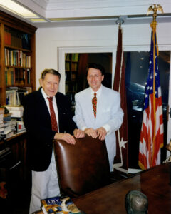 15th Secretary of Defense, 10th US Secretary of Health, Education and Welfare, Former Director of US Office of Management and Budget and former Chairman of the Federal Trade Commission, Casper Weinberger and Derek Bryson Park at the Weinberger family home at Mt. Desert Island, Maine