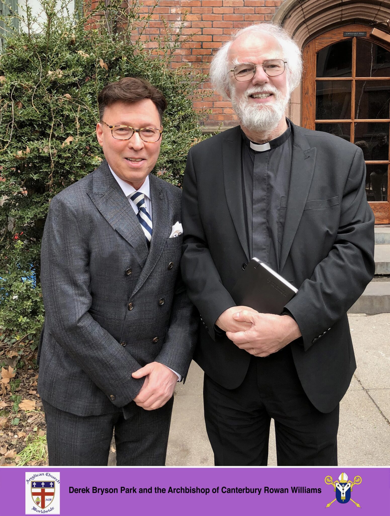 Derek Bryson Park with The Right Reverend and Right Honorable Rowan Williams, the 104th Archbishop of Canterbury, leader of the Church of England and head of the worldwide Anglican Communion, who officiated the marriage of Prince William and Kate Middleton at Westminster Abbey.v