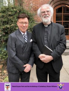 Derek Bryson Park with The Right Reverend and Right Honorable Rowan Williams, the 104th Archbishop of Canterbury, leader of the Church of England and head of the worldwide Anglican Communion, who officiated the marriage of Prince William and Kate Middleton at Westminster Abbey.