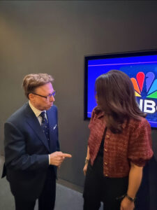 Derek Bryson Park and CNBC News Anchor, Melissa Lee, Engaged in a Spirited Discussion