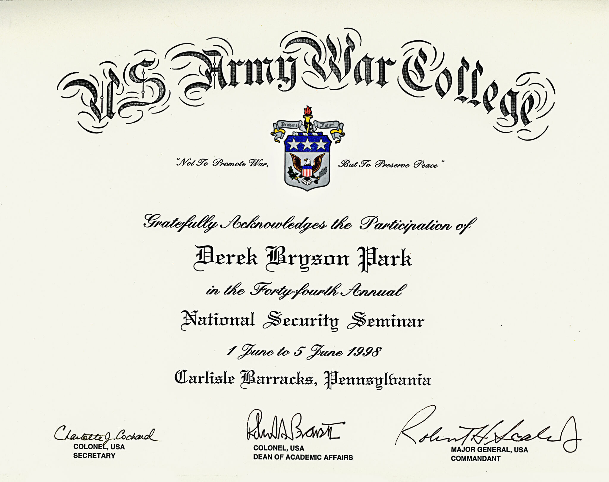 US Army War College Derek Bryson Park 