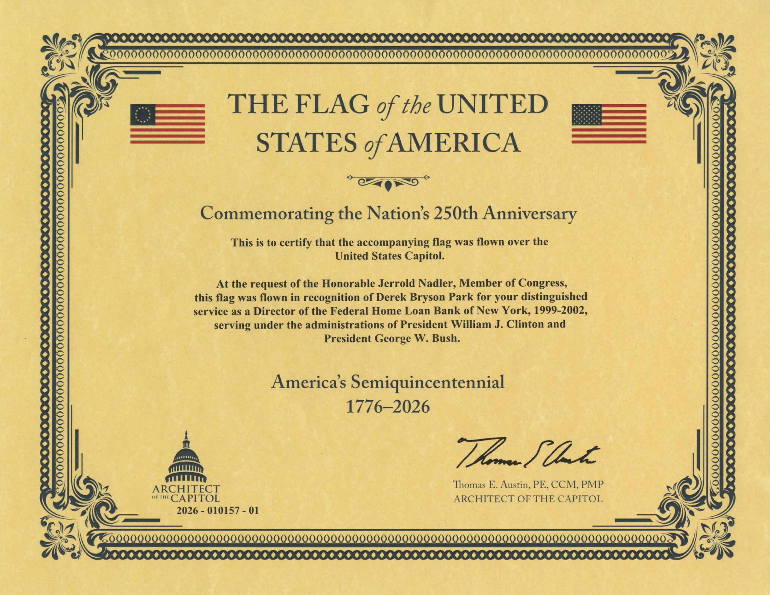 Digital flag certificate for Derek Bryson Park