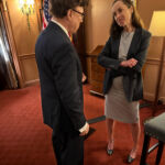 Derek Bryson Park and Rebecca Ulam Weiner, Deputy Commissioner for Intelligence and Counterterrorism for the New York City Police Department (NYPD), Confer During a Strategy Session Addressing Municipal Security Vulnerabilities and the Modern Landscape of Domestic Counterterrorism